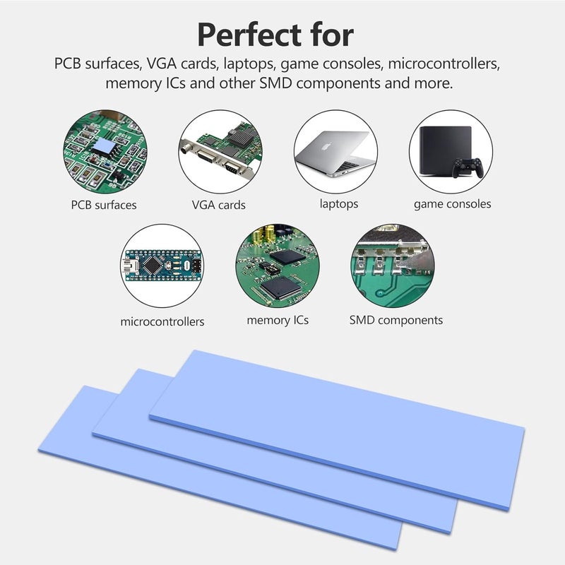 UCEC 30 قطعة وسادات حرارية سيليكون GPU، وسادة حرارية قابلة لإعادة الاستخدام لوحدة المعالجة المركزية، وسادات حرارية GPU، وسادة حرارية SSD، مبرد موصل 0.5/1.5/1 مم لوحدة التحكم في الحرارة، أزرق - Image 4